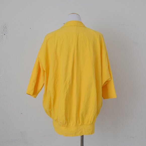 Vintge 80s Bright Yellow All Cotton‎ Blazer Coat size L - Picture 4 of 10